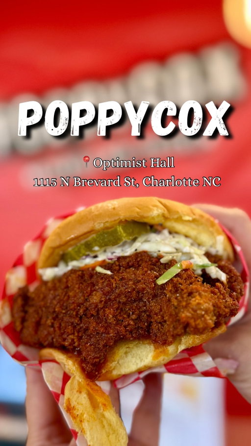 ‼️Nashville chicken sandwich fans I’ve got some news for you! PoppyCox has recently opened up a location in Optimist Hall. Well known for their incredible quality, you may remember them as a food truck for 3 years. They opened in Optimist Hall about a month ago.
This sandwich is huge and their heat levels are amazing ranging from Wimpy all the way up to stupid hot. We tried hot and it was blazing. The meat was tender. The pickles were tangy, and it was everything I imagined it would be. We also ordered the Tendies in mild which is kind of like a medium everywhere else. These chicken tenders were ginormous. I love drizzly, honey on them and the comeback sauce with tasty. We also tried their fried pickles, which were a perfect compliment to the Nashville chicken sandwich and the Tendies. We will definitely be stopping here every time we hit Optimist hall.

🔥I love their hot level ratings:
Country fried
Wimpy
Lil Mild
Mild
Medium
Hot
Super Hot
Stoopid Hot

✨We tried:
🥪The Sando- boneless breast, Comeback sauce, slaw, pickles, potato bun, we got HOT
🍗The Tendies- three jumbo chicken tenders, including up to two sauces, we got MILD
🍟Fries
🥒Fried Pickles

📲 @poppycoxclt 
📍1115 N Brevard St. Charlotte, NC (Optimist Hall)
📞(980)290-3284
🕐Sunday-Thursday 11am-9pm
🕐Friday-Saturday 11am-10pm

#nashvillechicken #nashvillechickensandwich #poppycox #poppycoxclt #optimisthall #optimisthallclt #charlotte #charlottenc #charlottefoodanddrink #newrestaurant #nowopen #chickentenders #bestchicken #spicy #cltfoodanddrink #charlotteeats #cltguide