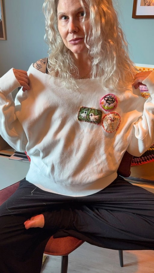Easy way to elevate a basic sweatshirt- okay maybe not easy- but totally doable