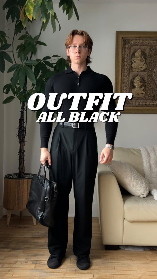 Does the jacket elevate the look? What do you think? 

Outfit breakdown:
Long sleeve merino polo: @uniqlocanada 
Wide leg trousers: @uniqlocanada 
Belt: @massimodutti 
Shoes: @ysl 
Bag: @coach 
Cologne: Bleu de @chanel.beauty 

#mensfashion #outfitinspo #allblackoutfit