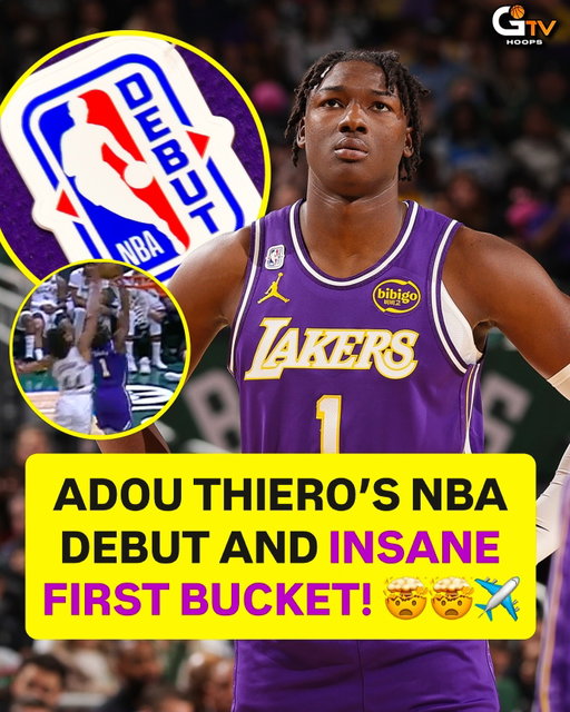 INSANE ATHLETE Adou Thiero made his NBA debut tonight for the @lakers and had one of the wildest first buckets you’ll ever see! The 6’8” forward was the 36th pick in the 2025 NBA Draft and was one of the best dunkers on college basketball. A poster on your first NBA basket is CRAZY! ✈️ @adou_thiero 

Thiero will spend this year in the G League with South Bay. He wore the NBA Debut patch on his jersey which will be turned into a 1 of 1 @toppshoops autographed card.