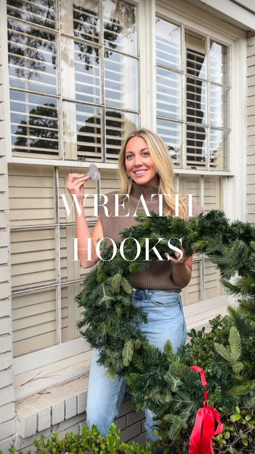 Before you hang these, make sure you do this! 💦 To ensure, your wreaths don’t fall — clean your window!! Just Windex the part of the window where you’ll place the suction cup hook. Removing any dirt will help the suction stay in place! 

Comment HOOK for the link@to grab my favorite damage-free wreath hooks on Amazon. 

Also including my favorite faux pine wreath!