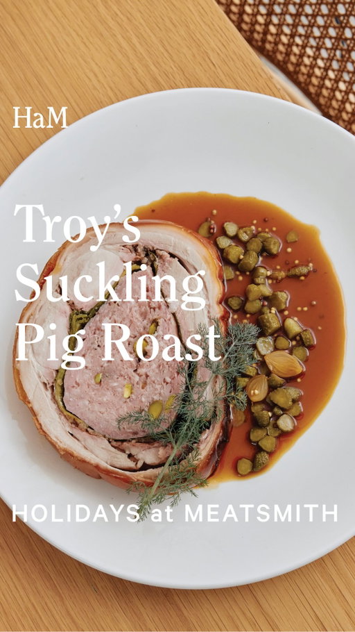 The ultimate celebratory roast, this suckling pig is a true centrepiece of the festive table. It’s stuffed with brandy and Madeira-soaked prunes and apples, mustard greens and a pork farce made with green peppercorns and pistachios.⁠
⁠
Roasted low and slow, the oven does all of the hard work, meaning minimal preparation and more time for Champagne. ⁠
⁠
View our full Christmas range at the link in our bio and place your order now.⁠ Arrange Victoria-wide delivery or pick up from 16 December to 24 December.⁠