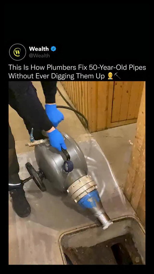 Plumbers can restore a half-century-old pipe without ever picking up a shovel 🪏 

This process is called Cured-In-Place Pipe (CIPP) lining, and it’s changing how we repair underground plumbing. Instead of digging up old, rusted cast iron pipes, plumbers insert a flexible epoxy-saturated liner into the existing pipe. Once inside, it’s inflated and cured, forming a smooth, jointless new pipe within the original one.

This method seals cracks, stops leaks, improves flow, and saves time, money, and destruction. It’s faster, cleaner, and it can extend the life of pipes by decades without ever disturbing the surface above.

CIPP is now used for residential homes, commercial buildings, and even massive city infrastructure, with pipe diameters ranging from 2 to 48 inches.

Love Learning? Follow @Wealth 🌟 

Media: TikTok/kenneth_kaas 

#plumbing #infrastructure #construction #engineering #futuretech