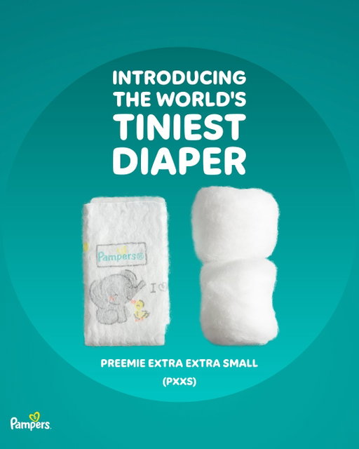 Introducing the world’s tiniest diaper.
 
Made to provide care and comfort for the most vulnerable babies, Pampers Preemie extra extra small (Pxxs) diapers are specifically designed for the unique challenges of infants born less than 500 grams.
 
We partnered with NICU Professionals to design this fourth and smallest diaper in Pampers’ Preemie Collection. Stay tuned for more 💛
 
#Pampers #WorldPrematurityDay #PreemieDiapers #NICU #BehindEveryBaby #BehindEveryPreemie #PreemieParents #PrematurityAwarenessMonth