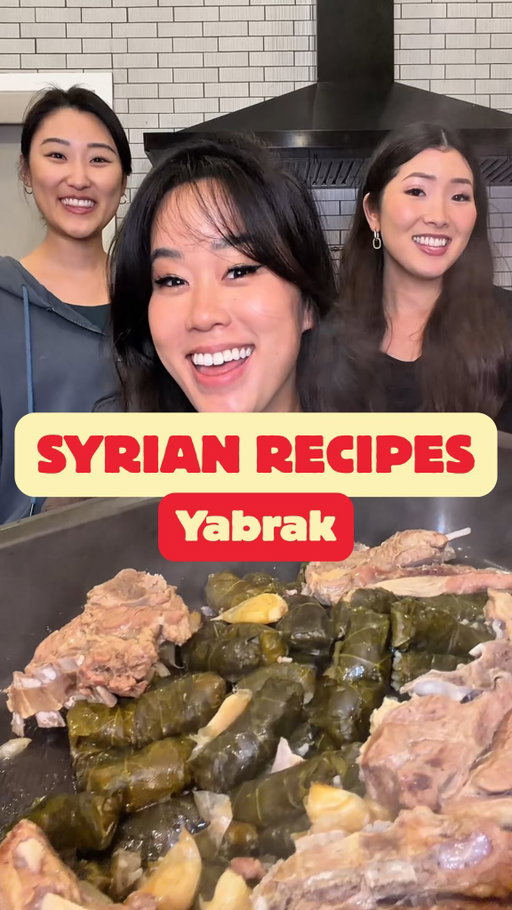 Teaching friends how to make Syrian Yabrak!

Helen and Erica spent 7 hours with me learning this dish for the first time — moments like this make me so grateful I get to share Syrian culture with the people I love

Full recipe below

Prep
• Soak rice 1 hour
• Soak grape leaves in hot water

Rolling
• Drain rice (keep 1 cup water)
• Mix rice with ground beef, salt, pepper, oil
• Place 1 tbsp filling on each leaf
• Fold sides + roll tightly

Lamb Prep
• Boil lamb with cardamom until foam forms
• Rinse + place at bottom of pot

Assembly
• Add garlic cloves
• Stack rolls around the pot
• Cover with a plate
• Add salt, pepper, and water (1 inch above)
• Weight on top
• Boil 45 min → add lemon → cook 1 hr on medium-low
• Check water every 10 min

Grape leaves may need extra time to soften. Keep adding lemon and water and taste the broth as it cooks. Take one leaf out and try it to check if it’s fully cooked and tender.

Finish
1. Drain broth
2. FLIP + ENJOY!

Have you made this before?

Love you @itshelenmelon @_realhangry