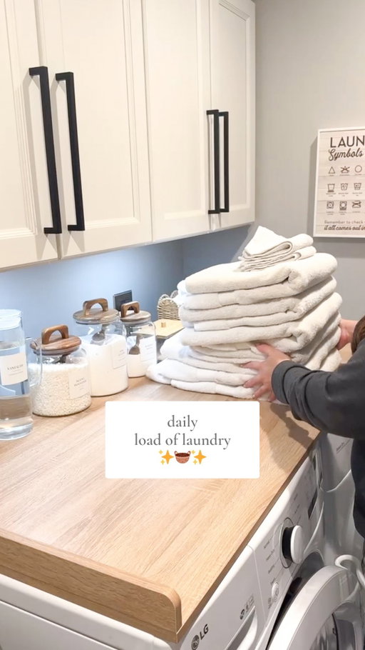 Love when my daily load of laundry is just a bunch of towels! 😌 it makes the folding and putting away part of the process so easy! Comment “laundry” and I’ll message you the link for everything in our laundry room! 🧺#laundry #laundryday #dailylaundry #laundryroom #laundryroutine #laundryroomgoals #laundryroomdecor #dailyroutine