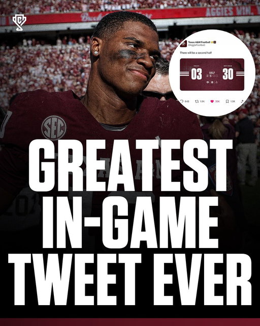The Texas A&M media team called their shot at halftime of the Texas A&M and South Carolina game 😭

Texas A&M came back from a 30-3 deficit at halftime and defeated South Carolina.

Straight INSANITY 😳😳😳

Follow US (@sportsculture) to stay tapped in if you love sports 🔥