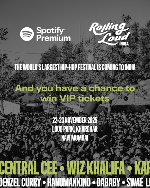 Rolling Loud is coming to India, and Spotify Premium is giving you a chance to be a part of it. 

VIP tickets, surprise artist meet and greets, and endless excitement awaits you.

Participate now. 🔗Link in Bio
*For Spotify Premium users only. Limited seats, participation doesn't guarantee entry.
Contest closes on November 20th, 2025. T&C apply