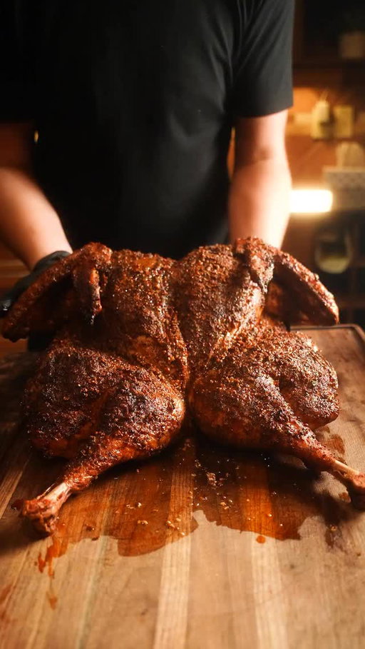 Get juicy turkey without brining 🦃 🍷 

Brining a turkey tastes amazing but I don’t like the prep work involved when you can cook a juicy, delicious turkey in a fraction of the time. 

👇 Here’s the recipe: 
🔹Start by removing the spine of the turkey with kitchen shears or a knife. Flip the bird over and apply pressure on the breast side to flatten it out. You’ll hear a crack.

🔹You can make any compound butter flavor you like. Here’s the one I made: 
Chop one shallot and add to a pan. Add in 1/2 cup of red wine, on medium heat cook until the wine is almost gone. Let it cool and then mix together with 1 stick of butter, 1 TBS of parsley, salt and pepper. 

🔹 Take your compound butter and rub underneath the skin of your turkey.

🔹Season your turkey with a paultry seasoning (I like one with paprika for color)

🔹Set your smoker or oven to 325°F, Place the turkey breast side up in and cook for 3-4 hours or until the internal temperature reaches 165°F in the breast and 175°F in the thighs.

🔹Let it rest for 10-15 minutes before serving. Perfect for a juicy, flavorful feast!

#SmokedTurkey #turkeyrecipe #foodart #instafoodie #easyrecipe