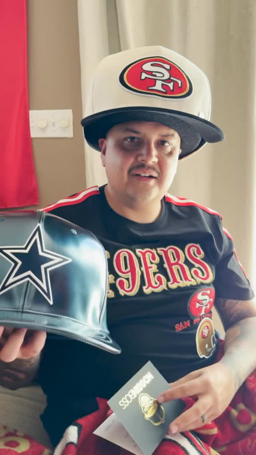 Unboxing our new 49ers Two Tone Noggin! 🔥 
Even tossed in a Cowboys Big Hat for the neighbor - don’t ask how @ogcarnal62 feels about that. 😅

Everyone deserves a Noggin to go big and rep your team boldly. 💥🏈