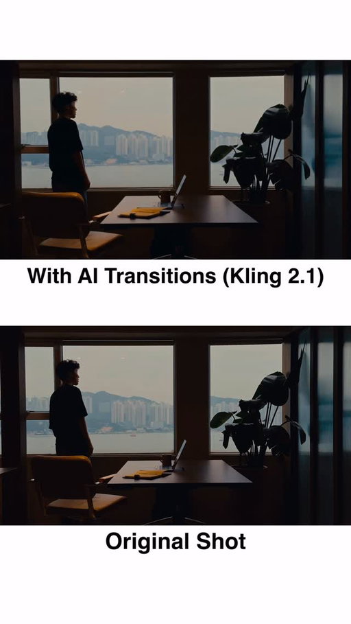 Comment “PROMPT” and I’ll send you the exact prompts I used. 

This is a mix of my own shots and AI generated transitions.

Tools: @klingai_official @artlist.io Davinci Resolve

📕 3 STEP TUTORIAL

1️⃣: Select Your Clips 🎬

Start with intention. Pick clips that either flow seamlessly together AND/OR create striking contrast.

Color grade everything first for visual consistency

Export one frame from the beginning AND end of each clip (this becomes your transition anchor)

2️⃣: Generate AI Transitions 🌊

Navigate to swiftcut.ai

Upload your start frame (end of clip 1) + end frame (start of clip 2)

Prompt for a “seamless cinematic transition between scenes”. You’ll need to iterate on your prompt until the result matches your vision. Be specific about motion, style, and mood.

3️⃣: Polish ✨

Import everything into your editor (I use DaVinci Resolve).

Add speed ramping, motion blur, and other VFX.

And most importantly, add sound design. Music and SFX sell the visuals.

- - - - - - - - - - - - - - - - - - - - - - - - - - - - - -

💾 Save this and try it out yourself!

#AITransitions #CinematicVideography #VideoEditing #AIVideo #ContentCreation #DaVinciResolve #VideoEditingTips #CreatorTips