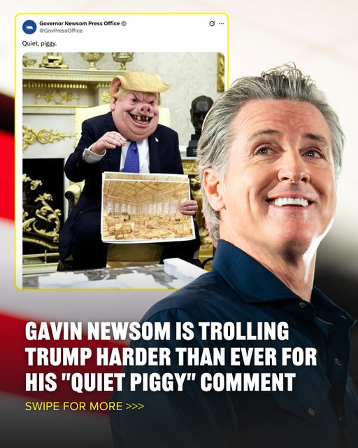 There’s a video going viral of Trump calling a reporter “piggy” for asking a question about the release of the Epstein files on Friday. One person who took this message to heart was Gavin Newsom, and he’s all in on “Quiet, Piggy.” Link in bio for more 👆

📷: Getty Images