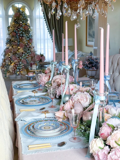 A few captures of my romantic Christmas Tablescape, featuring @solinohome linens! 🎀🩵✨

✔️Comment LINK for a DM to shop this table, and
✔️ Follow along for more tablescape inspiration!

.
.
.
.
.
.
.
#christmastablesetting #holidaytable #entertainingathome #pinkchristmas #bluechristmas #pastelvibes #grandmillennialdecor
