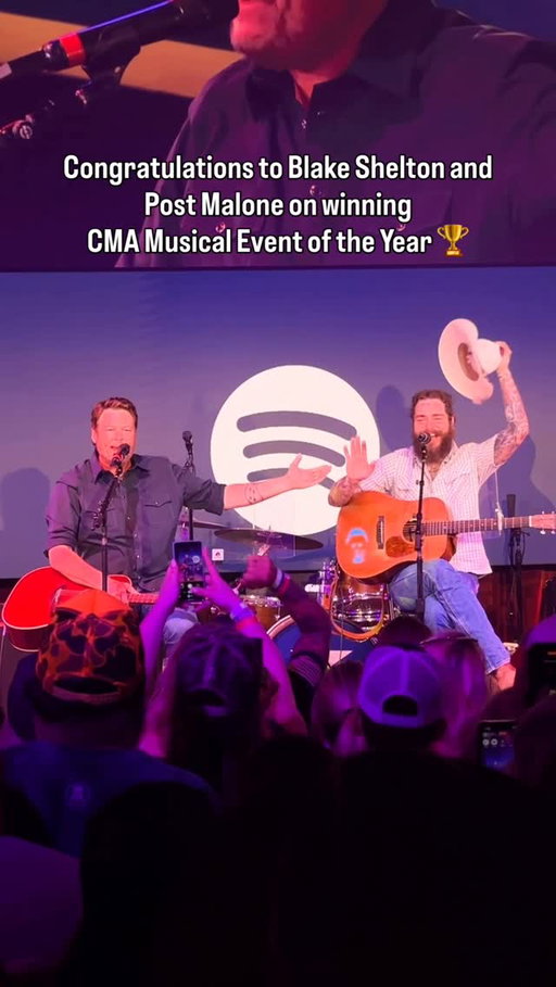 Somebody pour us some drinks! 🍻🍻

@blakeshelton and @postmalone just won the CMA for Musical Event of the Year with their hit collab! 🏆