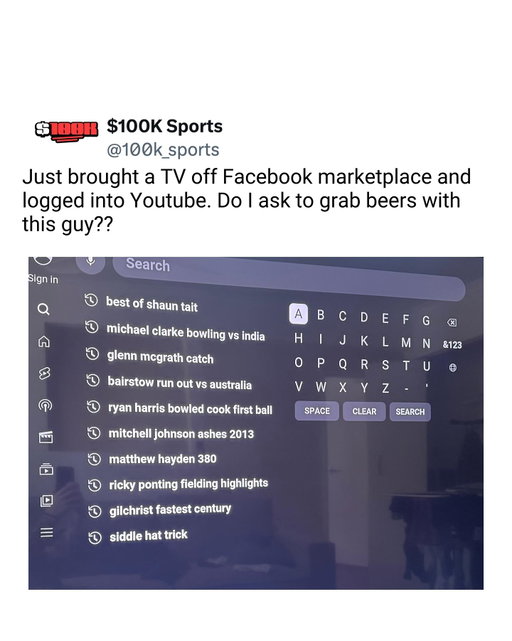 Does anyone know who this TV belonged to? Seems like a chill guy #100k #cricket #ashes