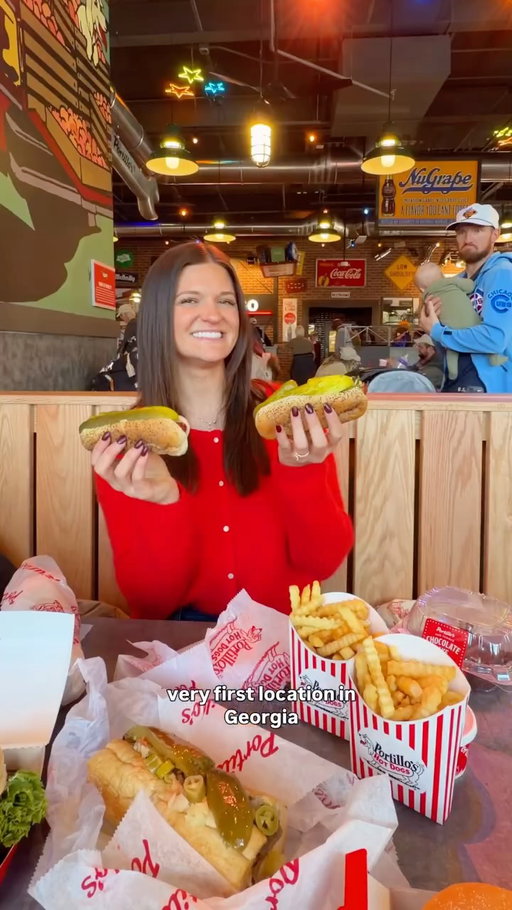 @portilloshotdogs IS NOW OPEN IN GEORGIA! 🌭✨🥤
Portillo’s is known for their Chicago-style hot dogs topped with mustard, relish, freshly chopped onions, sliced ripe tomatoes, celery salt, kosher pickles and sport peppers — complete with a poppy seed bun! 

They also have burgers, Italian beef sandwiches and the MOST insane chocolate cake you could ever dream of. 

It’s located in Kennesaw and it’s a must visit!