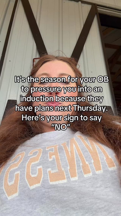 Did you know you can schedule your induction and never show up? Yepp! You can also say no because it’s your body and your baby! Don’t let the OB make you think it is the best option. I know you’re over it, I know you’re tired but I also know your baby didn’t ask to be forced out. Let them cook, they will tell you when they’re ready #inductionoflabor #obcare #laboranddelivery #inductionseason #pregnancy