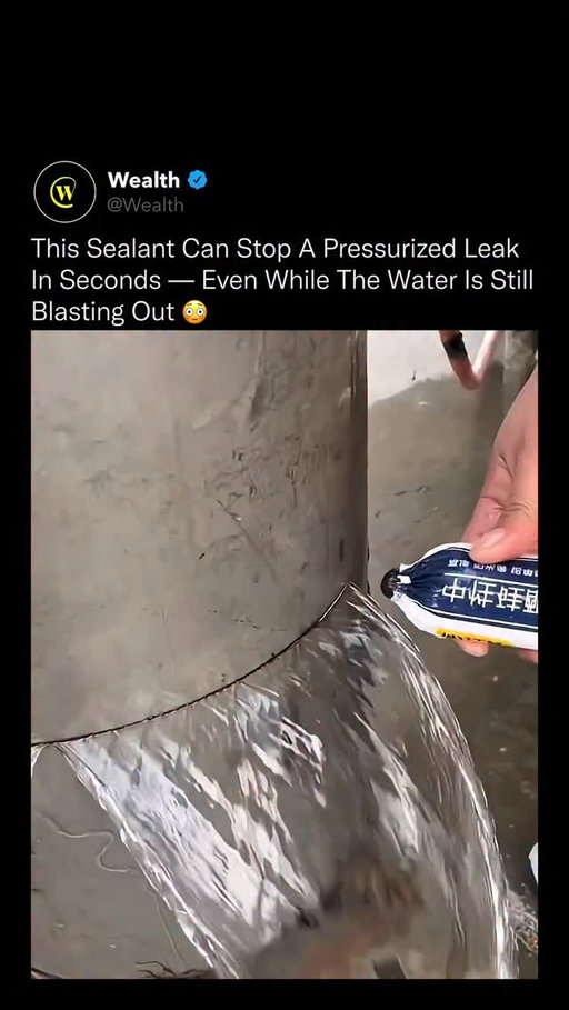A leak under heavy pressure looks impossible to stop until you see how advanced sealants are engineered to react the moment they touch water 🔧💧

This type of sealant uses a high-viscosity polymer formula that forces water aside instantly, allowing it to grip directly onto metal even when the surface is fully saturated. Instead of needing the pipe to dry, the material begins curing on contact and thickens fast enough to close the gap before more water escapes.

As it cures, it forms a flexible, watertight barrier that locks itself into the crack. That’s why it can stop an active leak in seconds, even when the pressure is high.

Sealants like this are used in plumbing, construction, automotive repairs, industrial tanks, and emergency maintenance. They’re designed for situations where shutting off the water isn’t an option and failure would be expensive or dangerous.

Love technology? Follow @Wealth 🌟

#engineering #innovation #technews #scienceandtech #futuretech