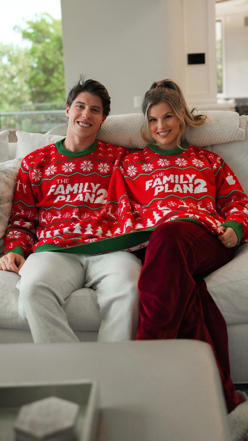 #AppleTVPartner dressed up festive for family movie night, watching The Family Plan 2 on Apple TV