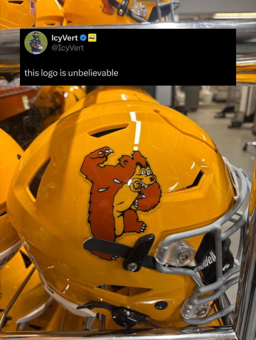 One of the best vintage college logos ever. 🔥

Montana wore these ‘Otto the slobbering bear’ helmets for Homecoming this year to celebrate the 30th anniversary of the 1995 National Championship — the first title in program history. 

‘Otto The slobbering bear’ was originally a basketball logo, featured at center court of Dahlberg Arena and on various basketball accessories in the ‘70’s, ‘80’s and early ‘90’s. 

These helmets need to be in the yearly rotation @montanagrizfootball