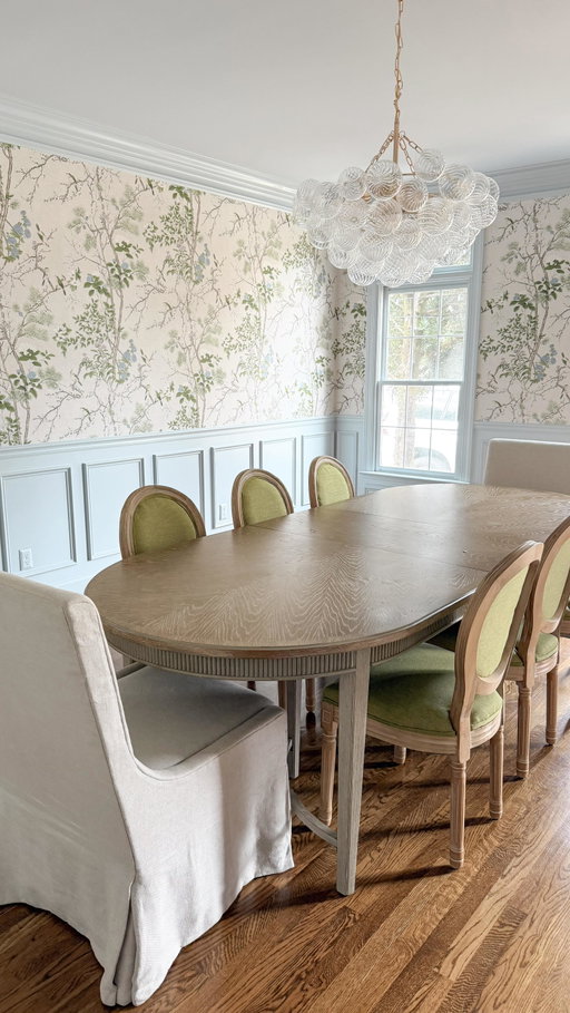 I’m freaking out!!! These came in a set of 6 and were basically free considering that I was looking at green upholstered chairs that cost $900/piece #girlmath

Update: yall have sold out this exact chair! I’ll watch for restocks. Check out the other color ways linked in my dm message 🤗

No but really this set of 6 chairs come in several colorways and silhouettes an are EXTREMELY AFFORDABLE. This green upholstery (featured here) also comes with a cane back, and they also have a high square back in a linen talc upholstery 😍

You must check these out! Comment CHAIR for the links!