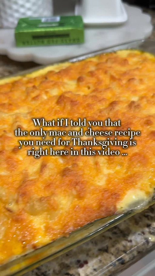 If you wanna be on macaroni duty this Thanksgiving and have everybody greedily asking “who made the Mac and cheese?!” then make this recipe and thank me later! Also, don’t debate me about the egg, I bet your grandma would want a second and third serving of this Mac and cheese!! Just trust me- it’s FIRE. 

Y’all know I don’t measure, but I try to stick to this baseline with my Mac and cheese.. so here you go: 

[SAVE this recipe]

INGREDIENTS 
1.5 lb of noodles (I prefer corkscrew but macaroni obviously works)
2 cups of mild sharp cheddar 
2 cups sharp white cheddar 
1 cup fresh mozzarella 
1 cup smoked Gouda 
1 can Campbell’s cheddar soup 
1/2 cup sour cream 
1.5 cup heavy cream (I know the video has two but I had a little leftover) 
1 cup milk 
1 egg 
Salt & pepper 

DIRECTIONS
1. Boil a large pot of water. Heavily salt the water. Once water comes to a boil, add your noodles and cook until al dente. Don’t over cook the noodles.

2. Hand shred all of your cheese (minus the fresh mozzarella, you’ll just break that apart and add to the noodles when it’s time). 
Pro tip: shred about 85% of the cheese and then break apart + chop  up the rest for texture. 

3. In a large bowl, mix the cream, milk, and egg together to make a custard like mixture. 

4. Drain noodles and add back to the pot. Keep the pot on the lowest heat. Add Campbell’s cheddar soup and sour.  cream and mix. 

5. Add some of the custard, add some of the cheese then mix. Let melt and then repeat until you have about a half a cup of cheese and half a cup of custard remaining. Add salt and pepper to taste. 

6. Spray your pan with cooking spray (or butter it) and then add half of the Mac and cheese. Pour over the remaining custard and put a layer of cheese. Add the second half of the Mac on top and cover with the remaining cheese. 

7. Bake on 350° for 30 minutes and then let rest for 5. 
8. Prepare for your crown as the official Mac and cheese maker for Thanksgiving! 

Let me know when you make this! Publix cheese is BOGO right now 😜 You’re welcome 🙏🏾🫶🏾