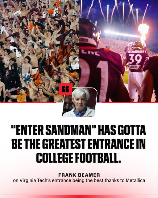 “Enter Sandman” transformed Virginia Tech’s entrance into one of the most iconic scenes in sports 🎸

Since Metallica’s hit became their entrance, it is the heartbeat of the Virginia Tech team and fans🤘