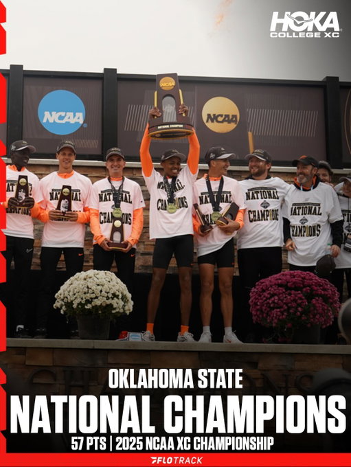 MEN’S TEAM PODIUM 🏆

🥇 Oklahoma State — 57 points
🥈 New Mexico — 82 points
🥉 Iowa State — 158 points

#CollegeXC #NCAAXC25 | Coverage presented by @hoka

📸: @bryandeibelmedia