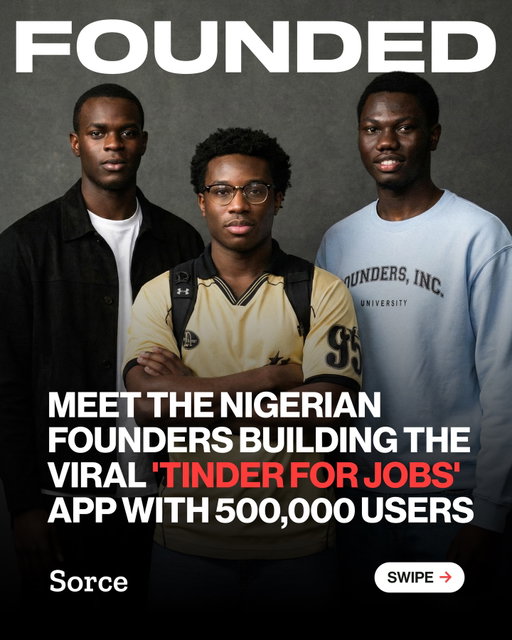 These three Nigerian [@marvy_101] [@davidaladee] [@okii.dan] founders turned job hunting from torture into a game - dubbed the Tinder for jobs 

Their idea? let AI handle the soul-destroying parts of applying, scraping listings, filling forms, and writing cover letters — while you just swipe yes or no.

500,000 users and 20M+ swipes later, people are landing interviews at giants like OpenAI, Nvidia, Coca-Cola, and Samsung.

From chasing investors to securing YC backing, @sorcejobs is quietly challenging LinkedIn’s dominance.