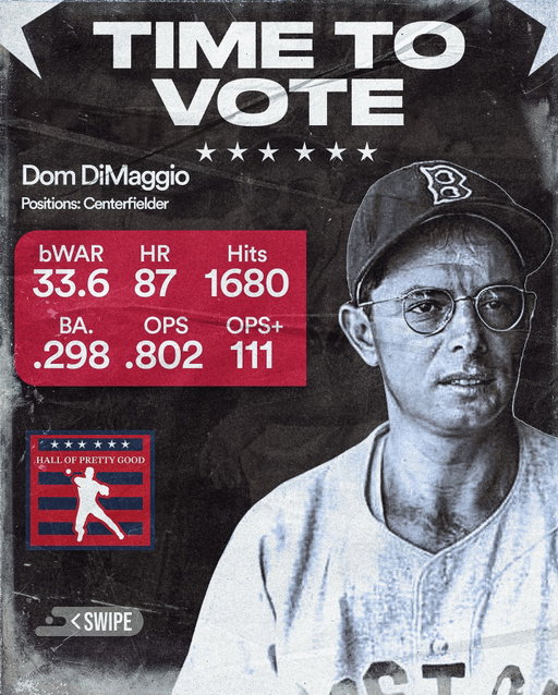 🚨TIME FOR OUR FIRST THROWBACK VOTE🚨 Today, Dom DiMaggio steps up to the plate to try to become the 32nd member of the illustrious Hall of Pretty Good. A player must receive 65% of the vote to be elected. Voting closes in 24 hours at 3 p.m. on November 23.
.
.
#baseball #mlb #spotify #apple #redsox #dodgers #nostalgia #highlights #sports #sportshighlights #fyp #trend #trending #viral #majorleaguebaseball #nostalgic #podcast #foryoupage #yankees #reels