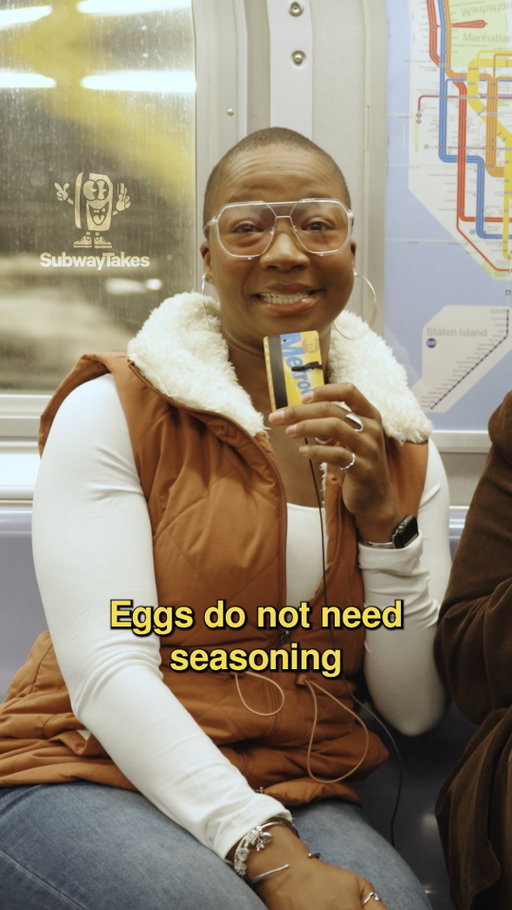 Episode 560: Eggs do not need seasoning!! @aminahimani 

Hosted by @kareem
Created/Produced by Kareem Rahma (@kareem) and Andrew Kuo (@akuoproject)
Shot by @anthonydimieri @t1anm31
Edited by @tylerbat
Associate producers  @ramy_shafi @alexrobinsonfilm 

#podcast #hottakes #subwaytakes #interview #nyc