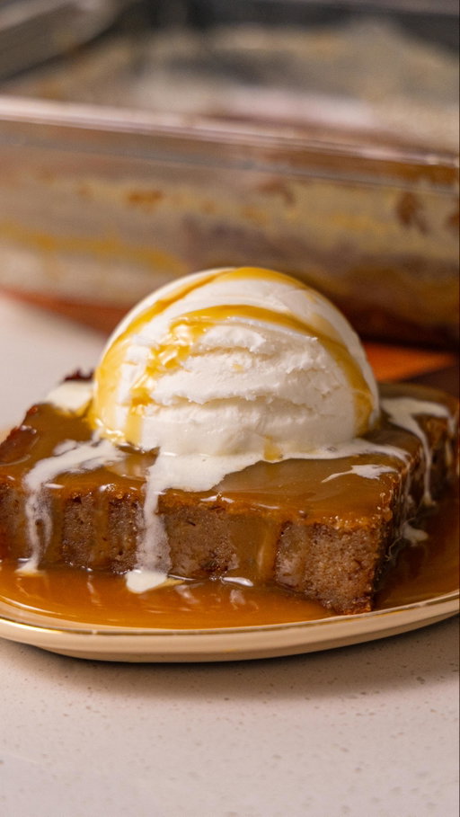 Tonight’s craving? Sticky toffee pudding, obviously 🤎 @matthewchincreative 

RECIPE

Ingredient list:
● 1 cup pitted dates, diced
● 1 cup water
● ¼ cup spiced rum
● 1tsp baking soda
● 1 tsp cinnamon
● 1 tsp ground ginger
● 1 tsp nutmeg
● 1 stick  unsalted butter, softened
● ¾ cup light brown sugar
● 2 large eggs
● 1 large egg yolk
● 2 tsp vanilla extract
● 1½ cups all-purpose flour
● 1 tsp baking powder
● Vanilla ice cream (optional)

For the Toffee:
● 1 cup light brown sugar, packed
● ⅓ cup golden syrup or corn syrup
● 2 Tbsp molasses
● ¼ cup spiced rum
● 3 tbsp unsalted butter
● 1 cup heavy cream
● 2 tbsp  kosher salt

Instructions:

1. Add dates, water and ¼ cup bourbon to a pot. Stir and bring to a boil.
2. Add baking soda, stir, then remove from heat.
3. In a stand mixer, cream butter and brown sugar.
4. Add egg, vanilla extract, spices, and mix until combined.
5. Pour your date paste and mix.
6. Add baking soda and flour gradually until a batter forms.
7. Pour batter in a butter-lined 9”x9” baking dish.
8. Bake at 350˚F for 30-40 minutes.
9. Meanwhile, make the rum caramel by adding the brown sugar, golden syrup, molasses, and spiced rum to a sauce pot.
10. Once the sugars have dissolved and large bubbles form, remove from heat, add butter, heavy cream and mix until combined.
11. Sprinkle kosher salt into the caramel, mix and set aside.
12. When pudding is ready, poke holes, pour half the caramel overtop and bake for another 3 minutes until the caramel absorbs.
13. When ready, slice and serve with a scoop of ice cream (optional).