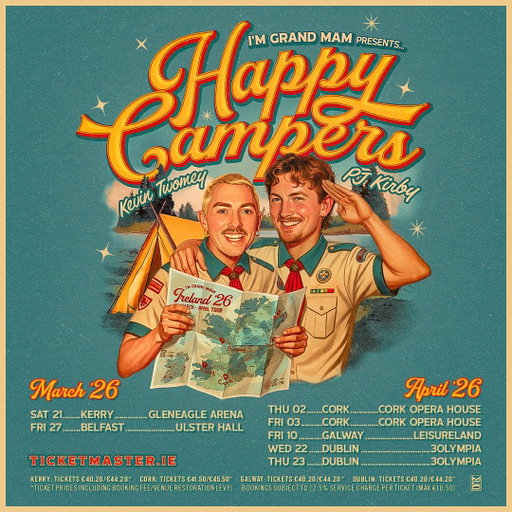 Calling all campers! We’re going on tour 🫡 ✨

Grab your compass girlies and lace up your hiking boots because we are trekking across Ireland in our new show ‘Happy Campers’ in 2026 🏕️🪵

Tickets go on sale this Thursday at 10am with presale tickets for Patreon members on sale from 5pm this evening! UK and Australia dates TBA 👀

We are absolutely buzzing girlies and can’t wait to catch you all by the campfire soon 🔥🥰

*Galway date has now changed from 10th April to 18th April

Poster artwork: @abloodygreatbigbengaltiger