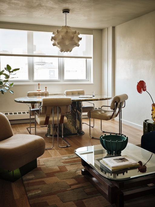 Dining rooms are meant for memories (and honestly one of my favorite spaces to design)— the conversations, the meals, the people who stay a little longer. That’s why we decided to go full on vintage in the dining area in my Greenwich Village project. There’s a soul in older pieces that you simply can’t replicate.

We leaned into Italian design from the ’60s and ’70s: a green Cipollino marble dining table, chrome-and-leather Tucroma chairs, and a cocoon pendant that sets the mood. Together, they create a nostalgic energy that feels intentional and lived-in.

The client’s art and collected objects already carried that spirit. My job was just to amplify it and create a dining room ready for all the memories still ahead.

Full home tour on @archdigest —link in bio

Photography @frankfrancesstudio + @liv_demetros 
Videography @ethanbarber.co 
Styling @eyypablo 
Renovation @lucasconstruction1