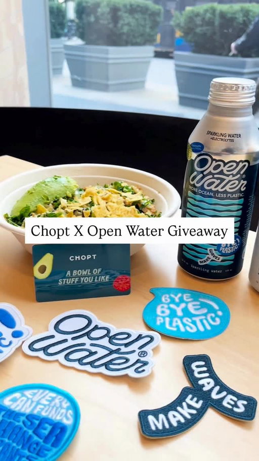Open Water is now available in ALL Chopt locations and to celebrate we’re doing a giveaway! Open Water’s BPA-free, aluminum-packed water is the  sustainable choice for mindful hydration. ⁠
⁠
One lucky winner will receive an Open Water hat, tote and patch kit + a $100 Chopt gift card!⁠
⁠
Here’s how to enter⁠
1. Follow @Choptsalad⁠ and @drinkopenwater 
2. Tag a friend you’d share an Open Water with in the comments below⁠
⭐️Add this post to your story for 5 bonus entries⁠
⁠
Entry period ends 11/28, winner will be contacted via DM by 12/5. Winner must provide Chopt Rewards email and address that accepts UPS packages to receive prize.⁠
⁠