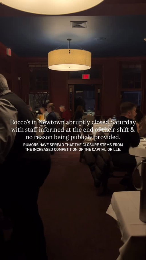 Have you heard?

@roccosatthebrick abruptly closed Saturday night, catching employees and customers off guard just as the busy holiday dining season was set to begin. Staff said they were informed of the shutdown at the end of their shift, and by Sunday no explanation had been provided publicly, fueling widespread speculation online.

Some residents speculated that the closure stemmed from a dispute between the restaurant’s operators and the owner of the Brick Hotel, while others pointed to increased competition from The Capital Grille, which opened in 2024 at the Village at Newtown.

The restaurant, known for steak, seafood, and its scenic views of State Street, offered indoor and outdoor dining and a popular bar. Its sudden closure left many customers concerned about unused gift cards. A sign posted on the door Sunday stated “We Are Closed” and said gift card refunds would be available on Monday, listing a contact phone number. Another notice clarified that the Brick Hotel remains open, as it operates separately from the restaurant.

Rocco’s had opened inside the historic Brick Hotel in early 2018. The building, owned by Verindar Kaur—who also holds the liquor license—was previously featured on Gordon Ramsay’s Hotel Hell, where Ramsay harshly criticized the property before it underwent major renovations that paved the way for Rocco’s arrival.

-

Follow for more local updates 

#buckscounty #buckscountypa #panews #phillysuburbs #newtownpa #townsofpennsylvania