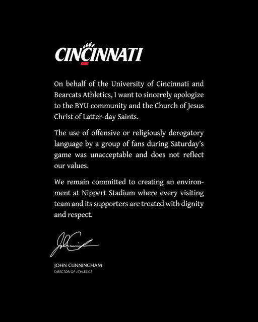 Statement from University of Cincinnati Director of Athletics John Cunningham