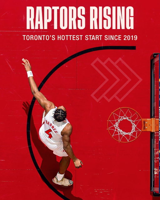 The Toronto Raptors are 12-5 and 2nd in the Eastern Conference. It’s their best start to a season since 2019-20!

They pressure the ball, scram, peel and rotate tirelessly on defense—and they run more than any team in the association.

They battle the Cavs in a contest of contenders in the East TONIGHT at 7:00 pm/et on Peacock!