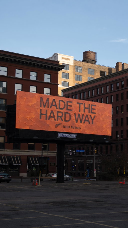 Made the Hard Way —
Behind the scenes building a 14’ x 48’ leather billboard.

Fabricated by Daniel, Ian, Roddy, Justin and Shawny
