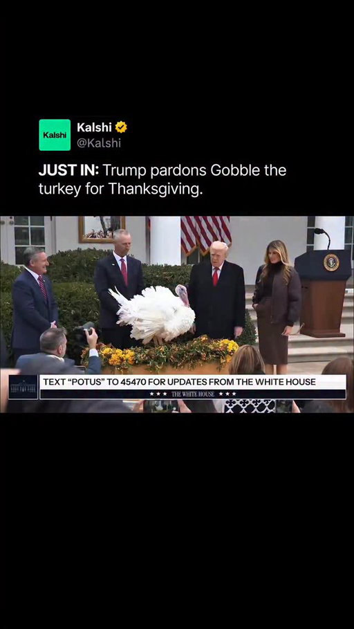 Trump has officially pardoned “Gobble,” this year’s presidential turkey, continuing the annual holiday tradition. 

The ceremony drew wide attention online as the bird was spared ahead of Thanksgiving.