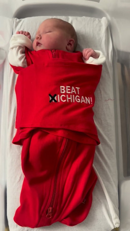 Only the best for our #BuckeyeBabies this ❌ichigan Week! 

The cutest fans in the land arrived just in ti❌e to cheer on @ohiostatefb as they take on TTUN! All babies born at #OSUWex❌ed this week will get this special swaddle in honor of The Ga❌e ❤️