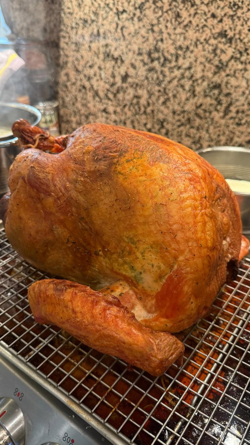There are three things a turkey should be: flavorful, crispy, and really juicy.

This year I finally cracked the code — my 3-phase plan: 

1 - dry brine
2 - citrus garlic herb injection
3 - buttery golden finish

The result? The juiciest, most flavorful turkey I’ve ever made (even Nonno said it was his favorite from the whole meal 🥹).

💌 Full recipe is up on my site — comment “TURKEY” or “RECIPE” to get the full recipe sent directly to you!!!!! 

https://alessandraciuffo.com/my-3-phase-citrus-garlic-herb-turkey/