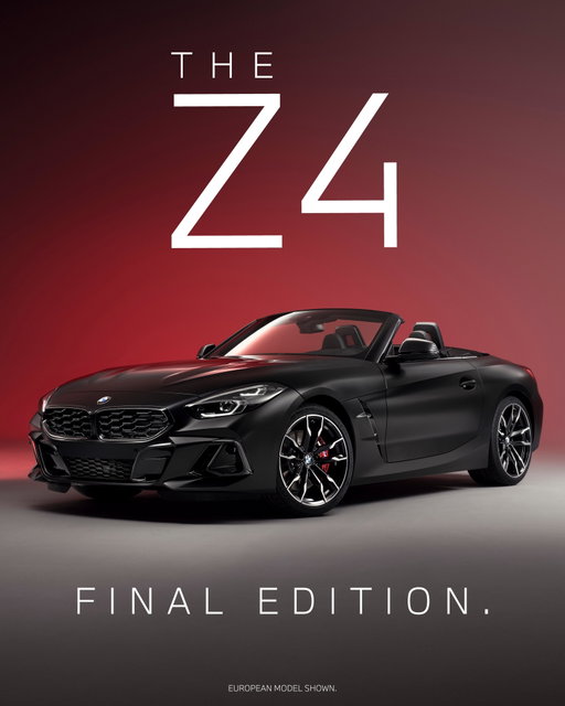The last of a legendary lineage: the Z4 Final Edition.

All good things come to an end, but the Z4 won’t do it without fanfare. This highly exclusive M40i model announces its iconic presence with BMW Individual Frozen Black Metallic paint. Distinctive red stitching on the interior is a literal common thread connecting the instrument panel, center console, door panels, and M Sport seats. The door sills feature commemorative badging.

It’s hard to say goodbye, but if we must, this is the way to do it.