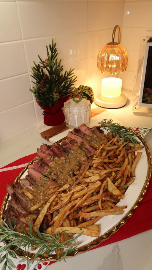 (ad) This Steak Frites with Peppercorn Sauce is an impressive, cozy, and stress-free holiday-worthy meal 🥩

Comment ‘RECIPE’ to have the details sent to your DMs.

FOR STEAK:
2 ribeye steaks
Salt and black pepper
1 stick of butter
2 garlic cloves smashed
Fresh thyme or rosemary

PEPPERCORN SAUCE:
1 tablespoon crushed peppercorns & one shallot
1 half cup beef broth
1 cup heavy cream
1 teaspoon Dijon mustard
Salt, to taste

FRIES:
4 large russet potatoes cut into thin fries (or frozen fries if you want something faster)
Olive oil/ avocado oil 
Salt, parmesan, parsley

https://ff.recipes/ribeye-steak-frites-sharable-platter

#feedfeed #BeefFarmersAndRanchers @beefitswhatsfordinner