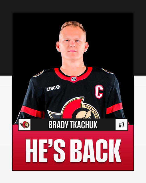 BRADY'S BACK 🤩

Brady Tkachuk will return to the @senators lineup on Friday to play for the first time since October 13.