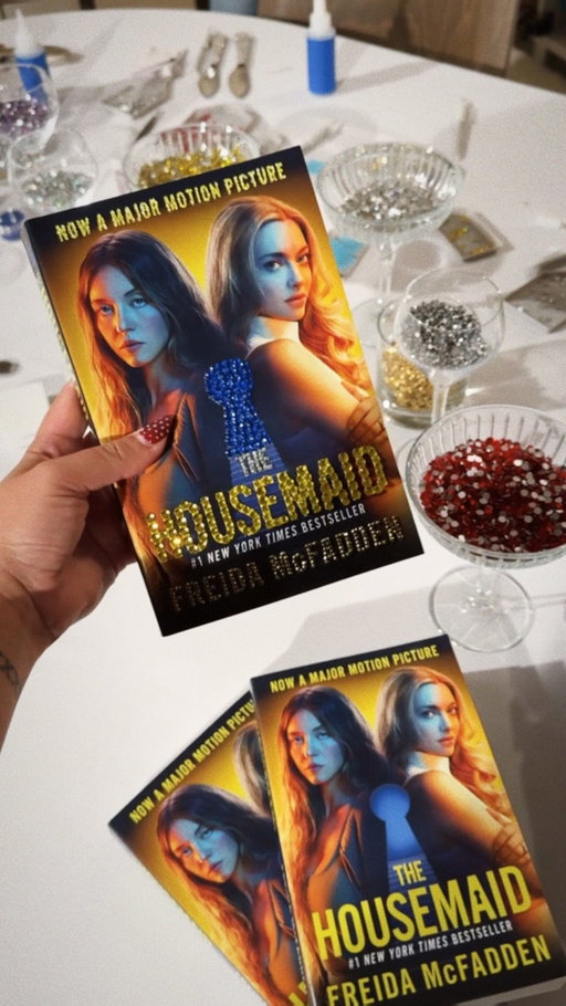 spotted: millie & nina winchester IRL, bedazzling book covers ahead of the theatrical release of the @housemaidmovie! this book pulled me out of my reading slump (literally finished it in a DAY) and whether you’ve read the story or not, we’re in for a TREAT with this one ⭐️ #TheHousemaidMovie hits theaters Dec 19th and tickets are on sale now @lionsgate #LionsgatePartner