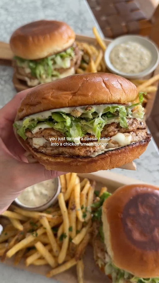 Caesar Salad Chicken Smash Burgers hehe 🍔 why aren’t chicken smash burgers a thing?! Sharing the recipe either this week or next!

#burger #recipe #dinner