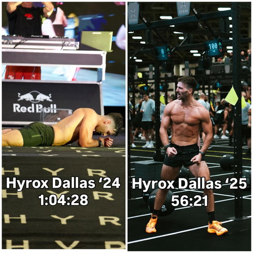 How I dropped over 8 minutes off my Hyrox Pro Solo time in 1 year… absolutely nothing groundbreaking, but maybe some things you need to think about.
1. Run more.
2. Specify your training.
3. Cross training is your friend.
4. Match the body composition to your performance goals.
5. Stay consistent.
#hyrox #fitnessjourney #transformation