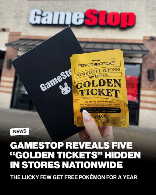 Golden Tickets have been hidden in random Power Packs across GameStop stores nationwide.

Starts Black Friday.

Winners receive a complete collection of each Quarterly Release set of Pokémon TCG SKUs for the 2026 calendar year.

Find yours in a Series 4 Power Packs. Each pack includes 2 TCG booster packs and 1 PSA-graded 8+ card. Limit 1 per Customer. 

Power Pack Slabs Trade-in for a Guaranteed $22 Trade Credit, and a Guaranteed $25 Trade Credit for Pro Members, through Saturday, December 13th.

Link in bio.