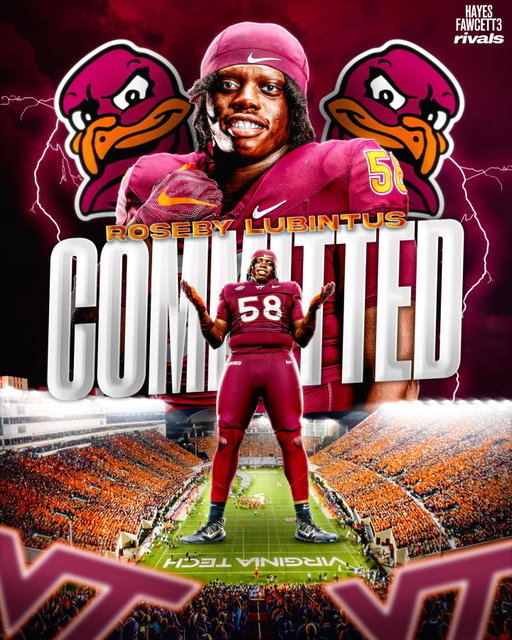 BREAKING: Class of 2026 OT Roseby “Purgatory” Lubintus has Committed to Virginia Tech, he tells me for @rivals.ig

The 6’6 340 OT was previously committed to Penn State

“Let’s Go Home.”